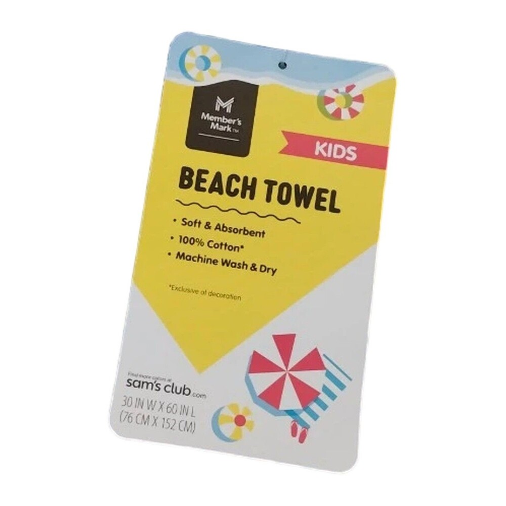 Member's Mark Kids Beach Towel Shark Pattern 30 X 60 Inches 100% Cotton Navy